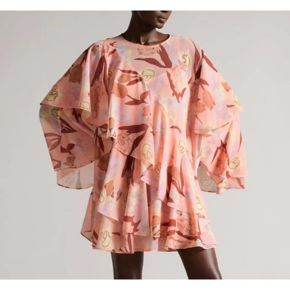 Ted Baker Pink Floral Ruffle Short Dress